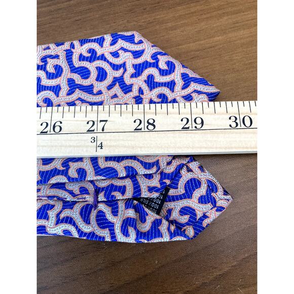 Genesis Luxe necktie Silk Handmade in Italy Ornate Patterns Orange Blue 3.5/58 - Picture 4 of 12
